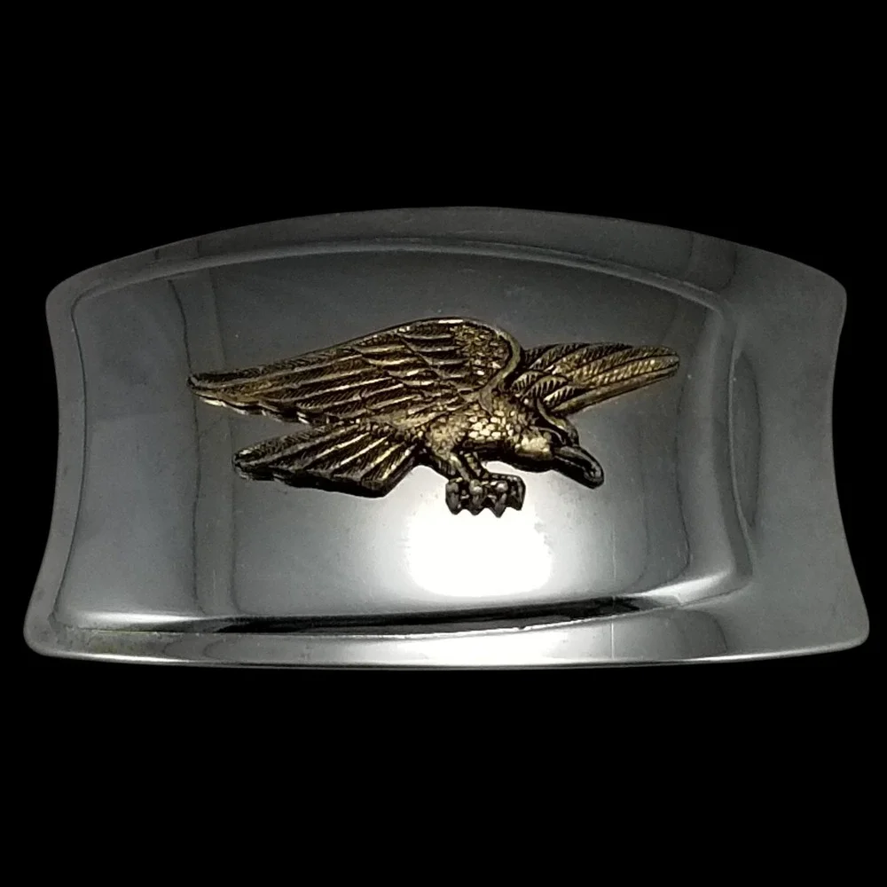 Vintage Bald Eagle Belt‎ Buckle Silver Tone Gold Finish Western Accessory